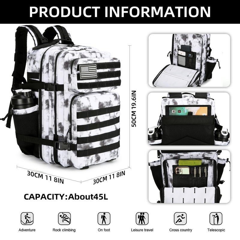 Lovelinks21 45L Tactical Assault Backpack 3 day assault pack with Molle Waterproof backpack Rucksack for Tactical Backpacks (BlackWhite Camo) - Image 2