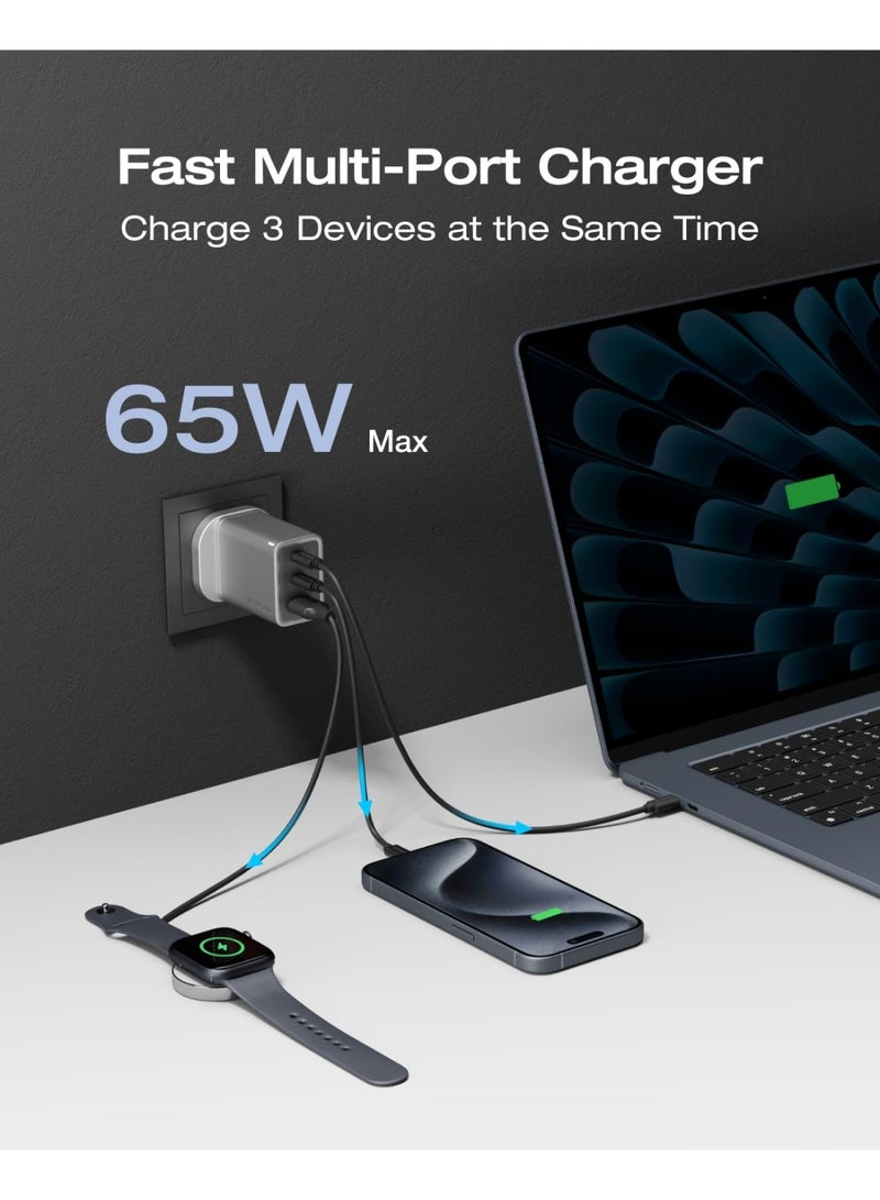 ECOFLOW EF EcoFlow GaN Rapid 65W Charger, 3 Ports, with 100W Cable, Compatible with iPhone 15/14/13, Galaxy, Pixel 4, iPad, AirPods, Apple Watch - Image 2