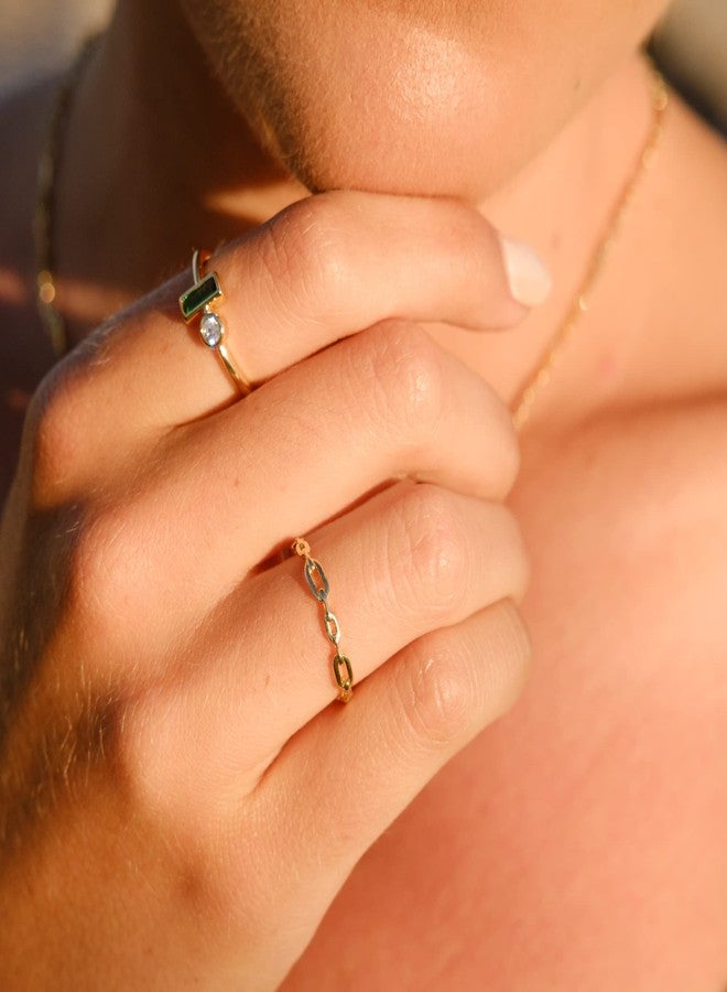 espere 18K Gold Plated Simple Link Ring Simple Gold Rings | Women's Minimalist Stacking Band - Image 2