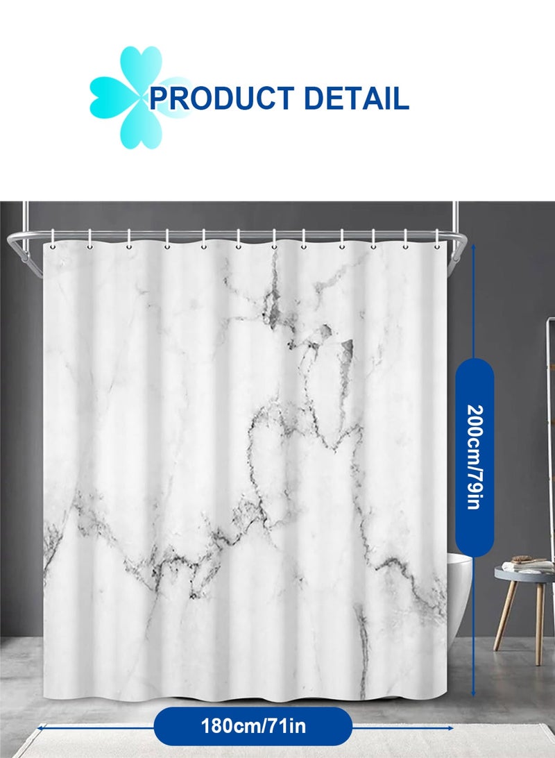 HomarKet Marble Bathroom Shower Curtain,Grey and White Fabric 180*200CM Shower Curtain with Hooks,Unique 3D Printing,Decorative Bathroom Accessories,Water Proof,Reinforced Metal Grommets - Image 2