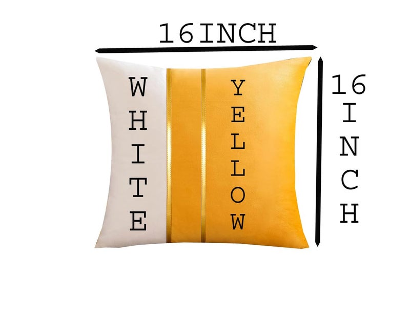 HIMS Velvet Sofa Pillow Cover Set of 2, Cushion Covers 16 inch x 16 inch for Cushion Covers Decor Living Room Sofa Bedroom Car (Yellow/White, 16x16 Inch) - Image 2