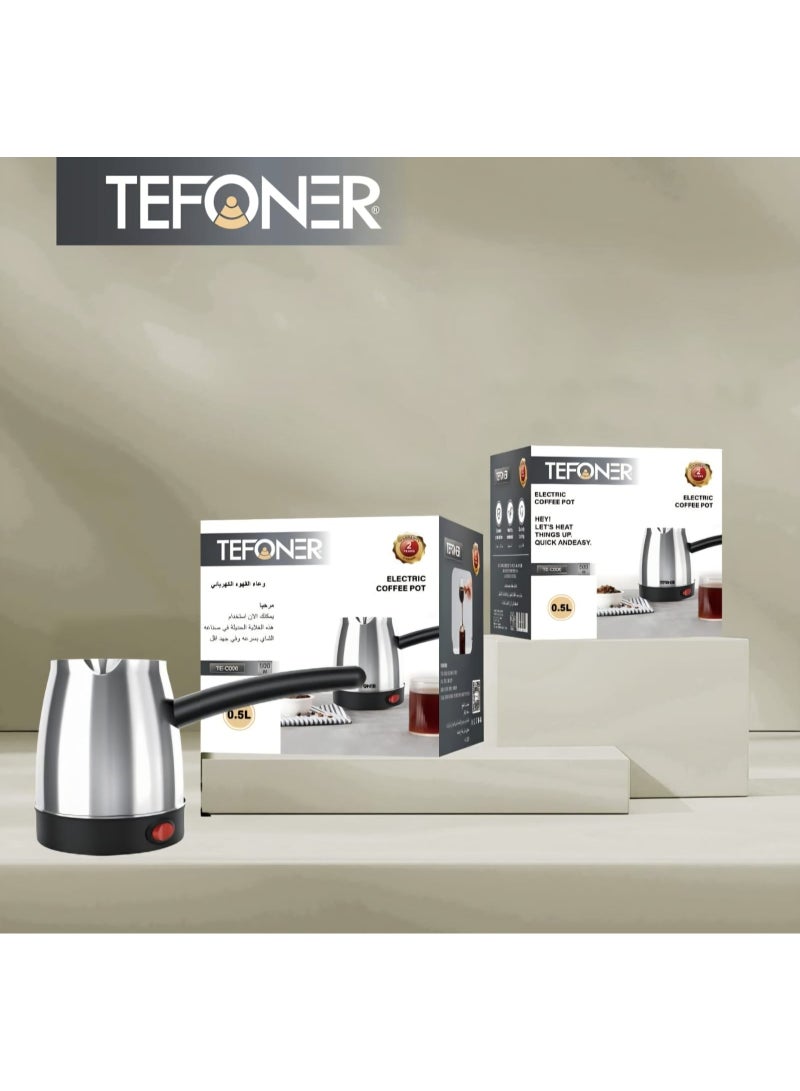 تيفونر غلاية قهوة كهربائية Tefoner من الستانلس ستيل - لتحضير القهوة التركية السريعة - تصميم عصري بمقبض مريح وقاعدة دوارة - Image 3