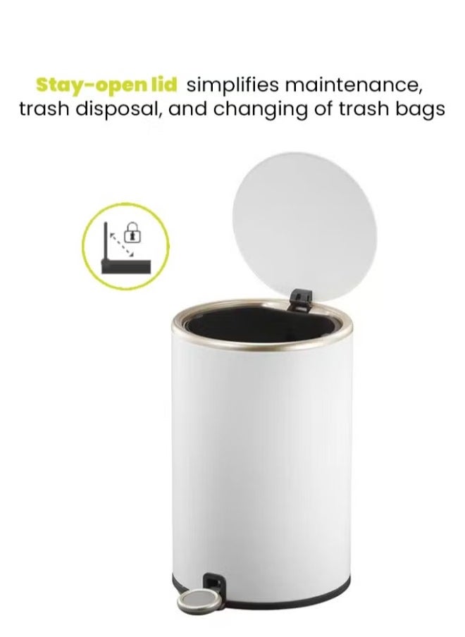COSMO SERIES | Brushed Matte Finish | Soft-Closing | Fingerprint-Resistant | Round Deluxe Pedal Trash & Garbage Bin | Compact Design Versatile For Tight Spaces | 9 Liters