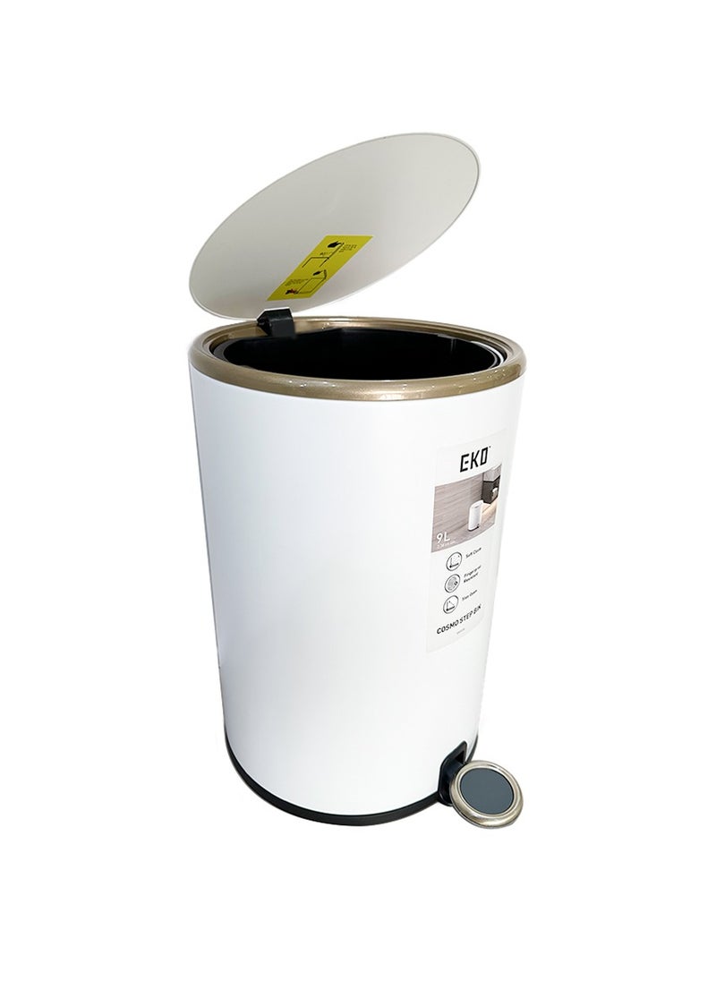 COSMO SERIES | Brushed Matte Finish | Soft-Closing | Fingerprint-Resistant | Round Deluxe Pedal Trash & Garbage Bin | Compact Design Versatile For Tight Spaces | 9 Liters