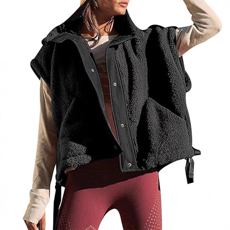 Women's Fleece Vest Plush Sleeveless Lamb Wool Vest Warm Outerwear - Image 1