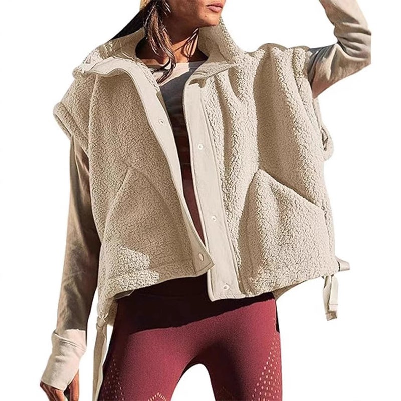 Women's Fleece Vest Plush Sleeveless Lamb Wool Vest Warm Outerwear - Image 3