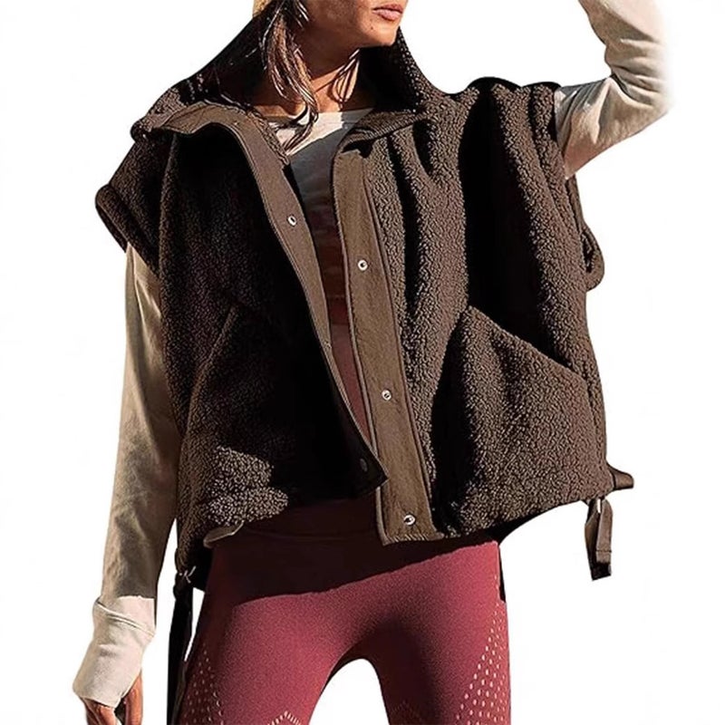 Women's Fleece Vest Plush Sleeveless Lamb Wool Vest Warm Outerwear - Image 2