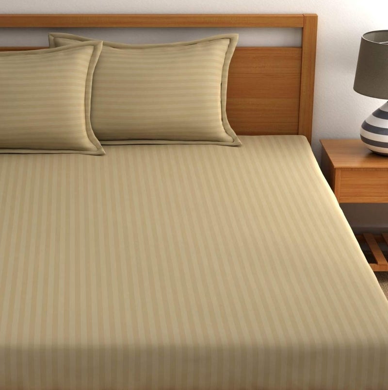 Dreamscape 210 Tc Microfibre 1 Bedsheet and 2pillow Covers Striped Double Khaki - Image 3