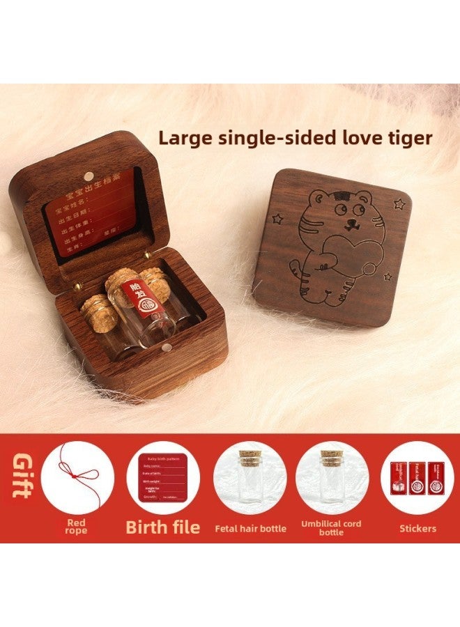 Baby Fetal Hair Souvenir Bottle Making Newborn Baby Umbilical Cord Collection Box Nipple Storage Storage Bottle Walnut Wooden Box-Color:Large-walnut Square Box-love Tiger-fetal Hair Bottle Umbilical Cord Bottle  - Image 1