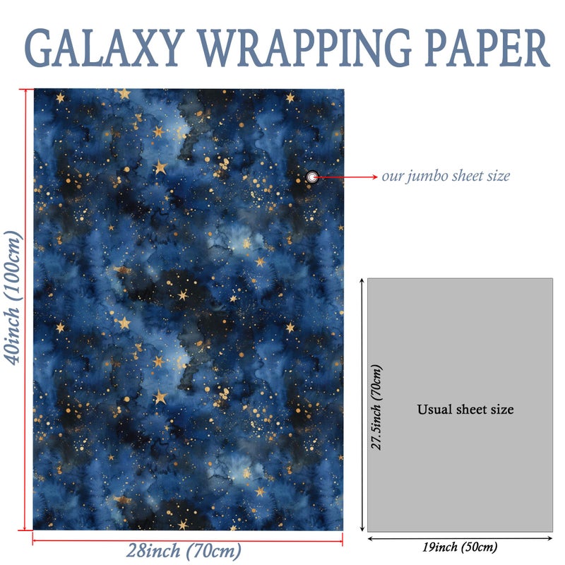 SaringSwoon Starry Night Wrapping Paper for Boys - Navy Galaxy with Gold Stars for Kids' Birthday, Baby Shower Graduation Christmas Holiday Party - 28x40 Inches, 4 Folded Sheets - Image 4