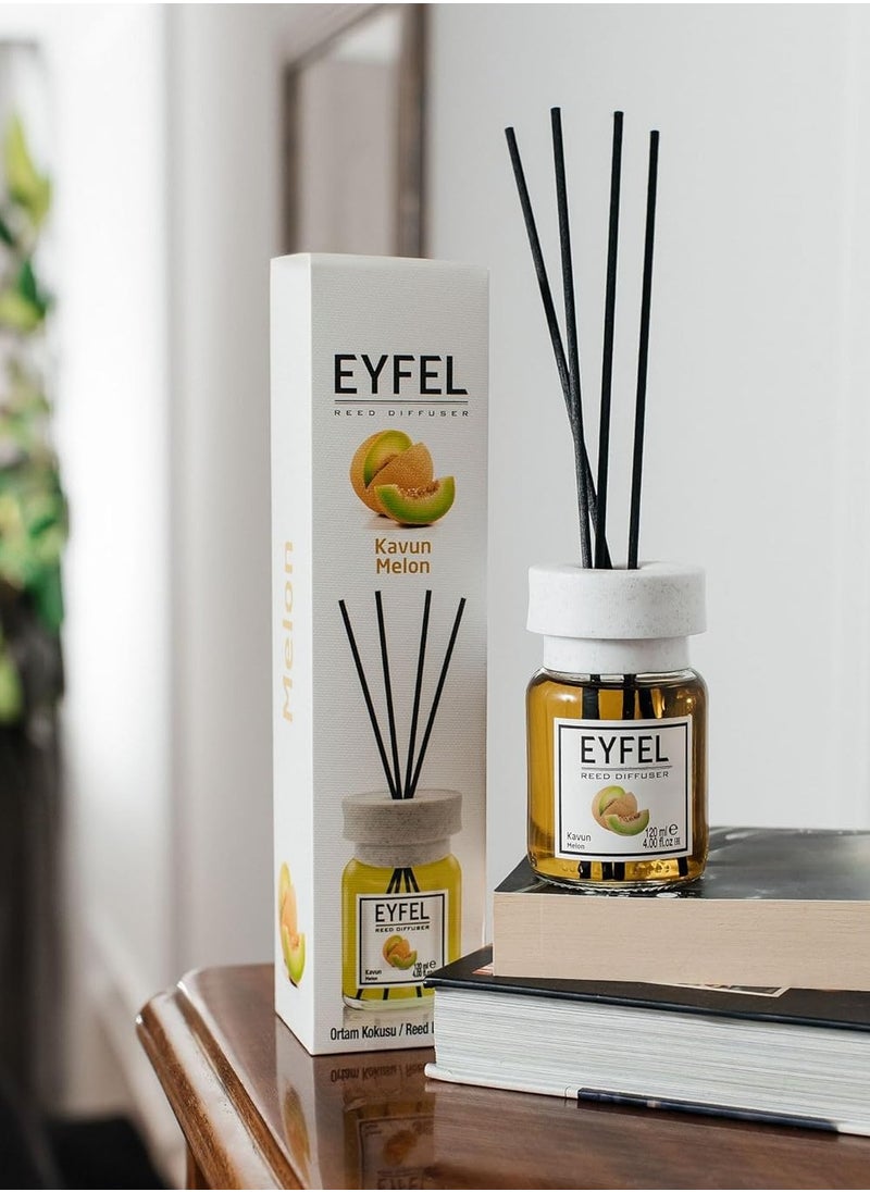 آيفيل مجموعة أعواد موزع الروائح العطرية برائحة البطيخ الحلو من EYFEL – 120 مل مع تصميم أنيق وأعواد موزعة للروائح العطرية تدوم طويلاً للحمامات وأماكن المعيشة والمكاتب والمتاجر وصالات العرض  - Image 4