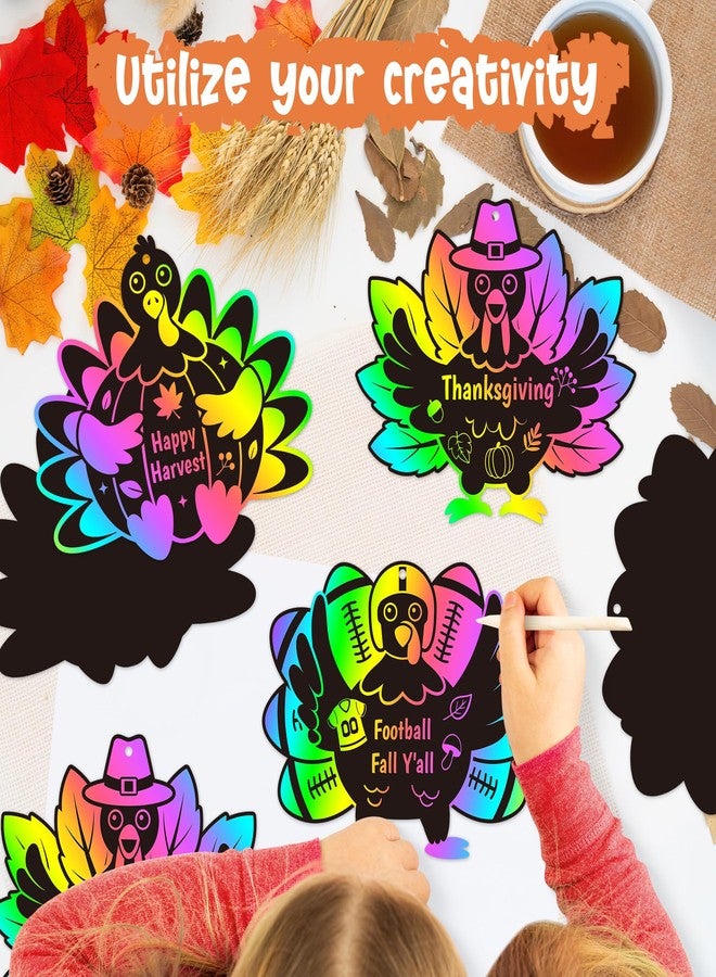 CY2SIDE CY2CSIDE Thanksgiving Turkey Scratch Cards - 48PCS Fall Thanksgiving Ornament Scratch Craft Card Gift Set for Kid DIY Turkey Magic Arty Rainbow Color Craft Kit for Kids School Activity - Image 3