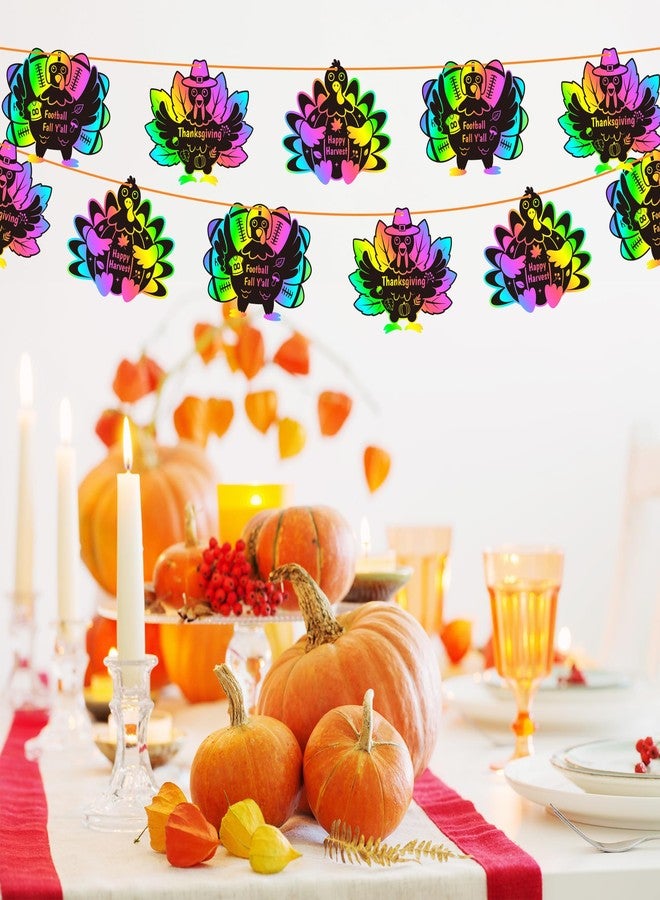 CY2SIDE CY2CSIDE Thanksgiving Turkey Scratch Cards - 48PCS Fall Thanksgiving Ornament Scratch Craft Card Gift Set for Kid DIY Turkey Magic Arty Rainbow Color Craft Kit for Kids School Activity - Image 5