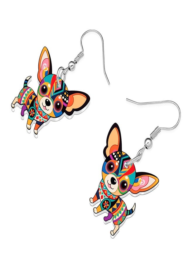 BONSNY Colorful Cute Chihuahua Dangle Earrings Mexican Folk Art Style Dog Pets Design Gifts for Chihuahua Lovers Women Fun Hypoallergenic Jewelry Accessories (Multicolor) - Image 3