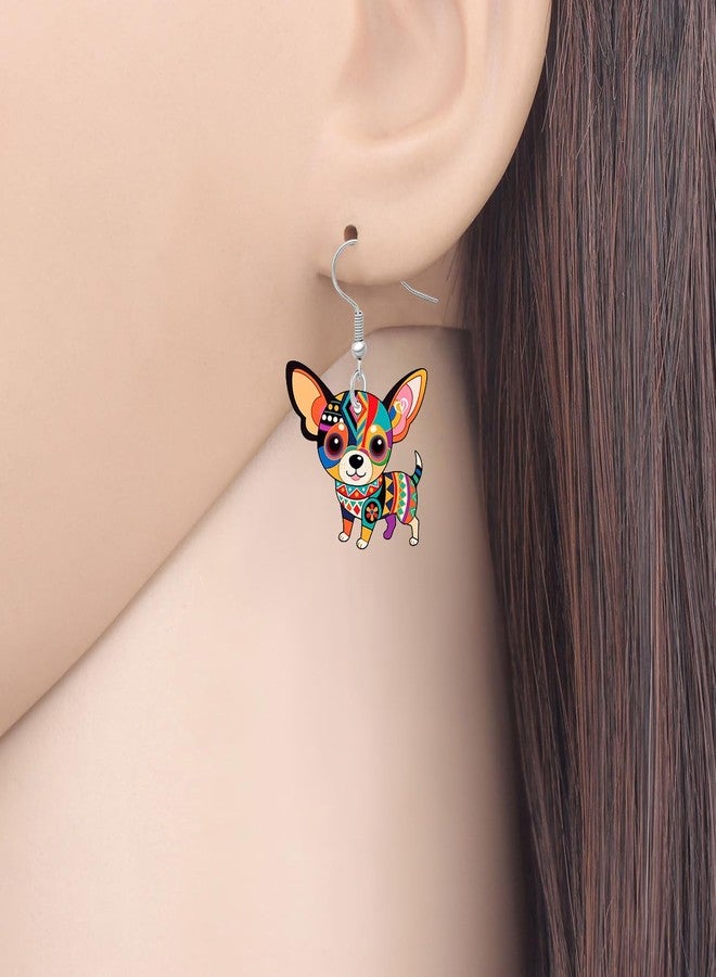 BONSNY Colorful Cute Chihuahua Dangle Earrings Mexican Folk Art Style Dog Pets Design Gifts for Chihuahua Lovers Women Fun Hypoallergenic Jewelry Accessories (Multicolor) - Image 2