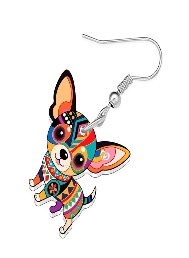 BONSNY Colorful Cute Chihuahua Dangle Earrings Mexican Folk Art Style Dog Pets Design Gifts for Chihuahua Lovers Women Fun Hypoallergenic Jewelry Accessories (Multicolor) - Image 4
