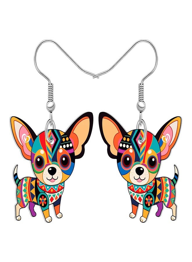 BONSNY Colorful Cute Chihuahua Dangle Earrings Mexican Folk Art Style Dog Pets Design Gifts for Chihuahua Lovers Women Fun Hypoallergenic Jewelry Accessories (Multicolor) - Image 1