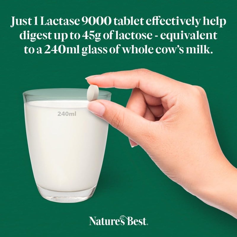 Natures Best أقراص لاكتاز سوبر سترينغث من ناتشرز بيست 9000 وحدة إنزيم FCC أقصى قوة إنزيم هضمي مصنوعة في المملكة المتحدة 60 قرص إمداد لشهر واحد - Image 4