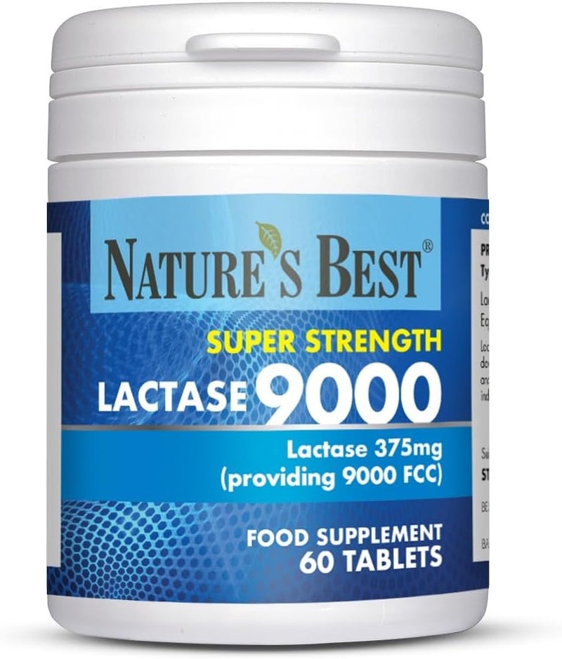 Natures Best أقراص لاكتاز سوبر سترينغث من ناتشرز بيست 9000 وحدة إنزيم FCC أقصى قوة إنزيم هضمي مصنوعة في المملكة المتحدة 60 قرص إمداد لشهر واحد - Image 1