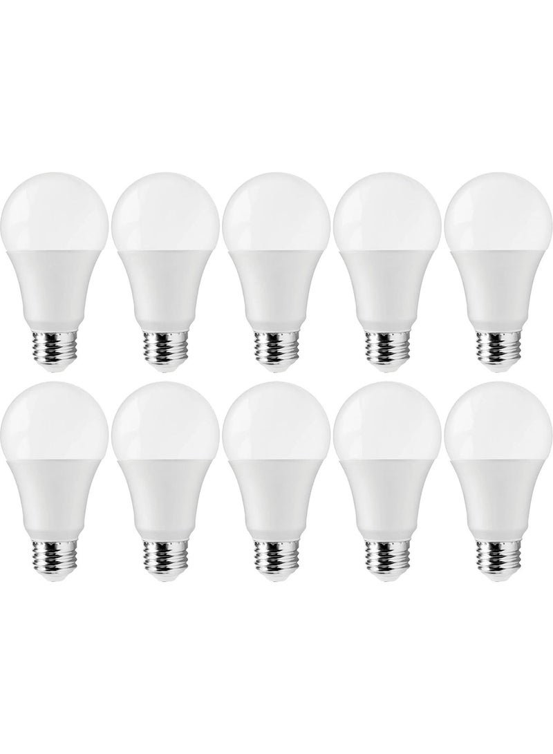 فكسر مصباح LED ١٢ واط، أبيض بارد، ضوء النهار ٦٥٠٠ كلفن، عبوة من ١٠ قطع، غير قابل للتعتيم، قاعدة E٢٧، ١٠٨٠ لومن، مصباح A٦٠ موفر للطاقة - عمر طويل، ضوء أبيض ساطع للمنزل والمكتب - Image 1