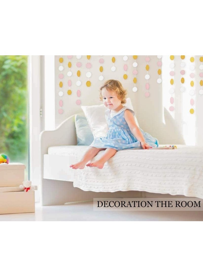 SYOSI Paper Garland,  Pink White Glitter Gold Circle Dots Hanging Decorations Backdrop for Birthday Party Wedding, Class Room Decorations Birthday Party Wedding Nursery Party New Year, 5 Pack 4M - Image 5