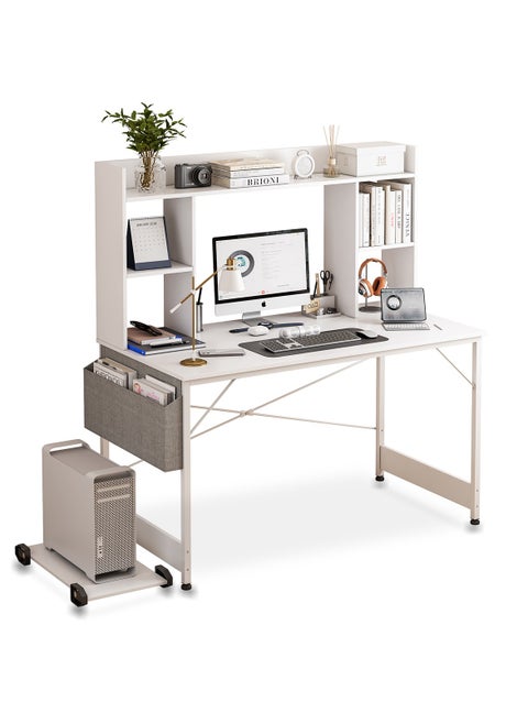 Computer Desk with Storage Bag, Study Desk With Bookshelf layer,  Home Office Desks With CPU stand, Writing Study Desk for Bedroom