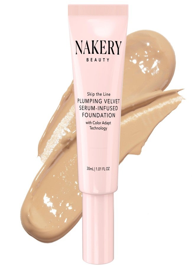 Nakery Full Coverage Foundation for Women - 5 in 1 Plumping Liquid Foundation Makeup - Serum Infused Makeup Foundation Smart Color Adapt with Niacinamide & Hyaluronic Acid for All Skin Types - Light - Image 1