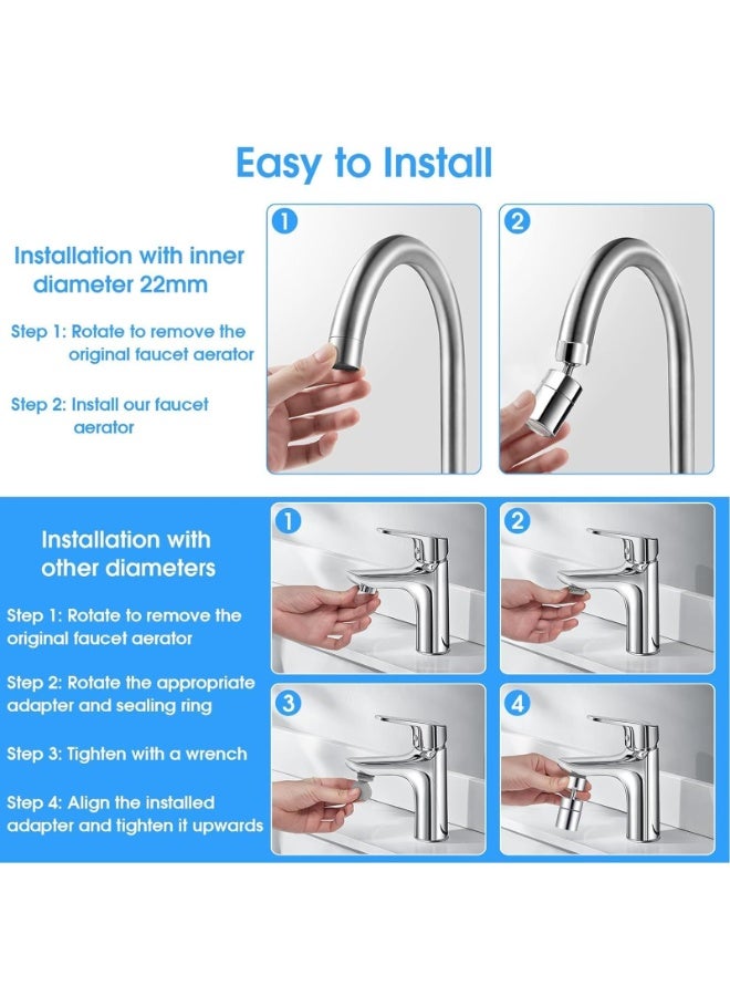 OSHIMA 360° Swivel Faucet Extender, Rotating Faucet Aerator Universal Kitchen Tap Spray Head Attachment, Anti-Splash Tap Nozzle with Dual-Function Spray & Universal Adapters for Kitchen Bathroom - Image 5