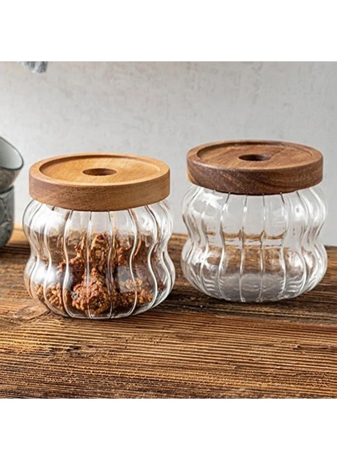 The Better Home Pack of 2 400ml Each Borosilicate Glass Jars with Acacia Lid | Glass Kitchen Containers Set | Multi-Utility, Leakproof, Airtight Storage Jar For Cookies,Snacks,Tea,Coffee,Sugar - Image 1