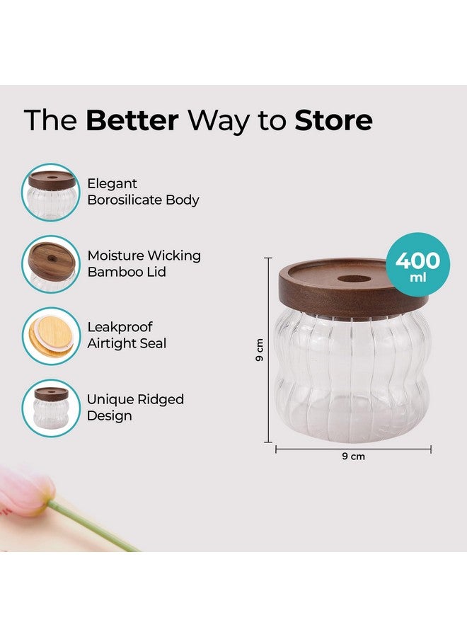 The Better Home Pack of 2 400ml Each Borosilicate Glass Jars with Acacia Lid | Glass Kitchen Containers Set | Multi-Utility, Leakproof, Airtight Storage Jar For Cookies,Snacks,Tea,Coffee,Sugar - Image 3