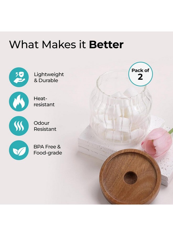 The Better Home Pack of 2 400ml Each Borosilicate Glass Jars with Acacia Lid | Glass Kitchen Containers Set | Multi-Utility, Leakproof, Airtight Storage Jar For Cookies,Snacks,Tea,Coffee,Sugar - Image 2