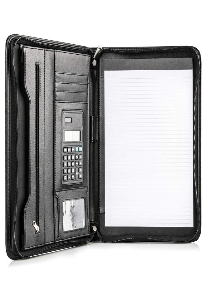 Cossini Black Superior Vegan Leather Business Portfolio with Zipper - Padfolio All-in-One. Smartest Protective 10.1 Inch Tablet Sleeve, Presentation Slot, Solar Calculator, Card Storage, Writing Pad - Image 1