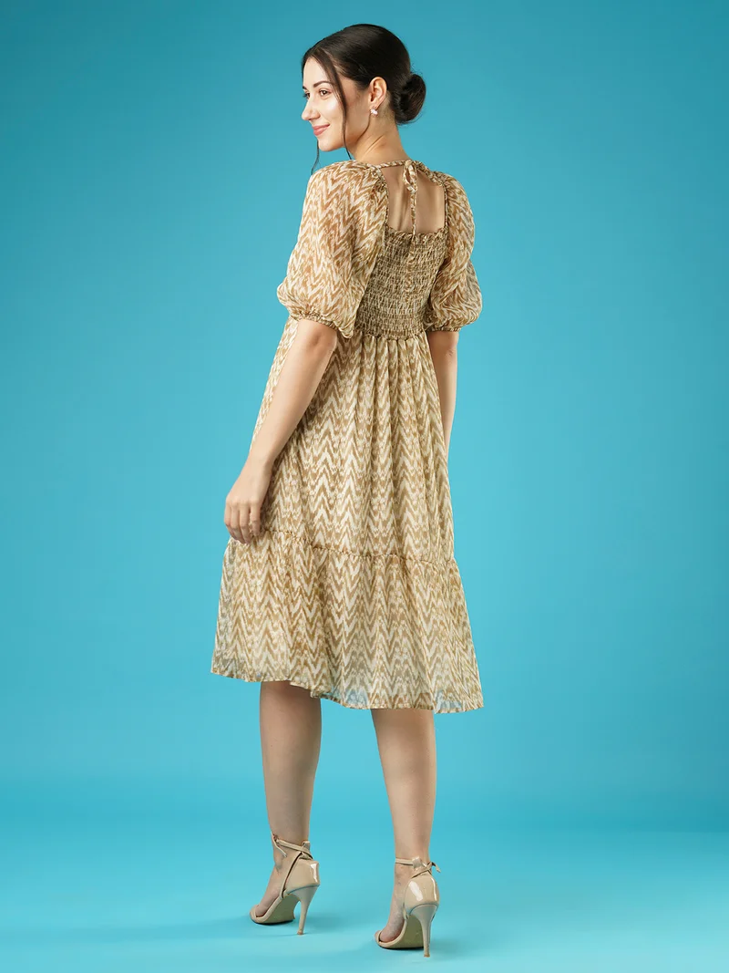 globus Women Animal Print Puff Sleeve Fit & Flare Dress