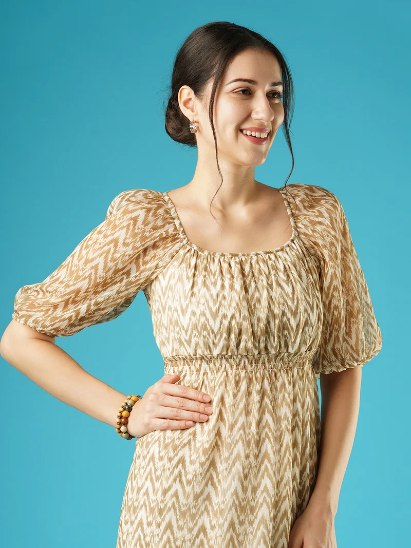 globus Women Animal Print Puff Sleeve Fit & Flare Dress