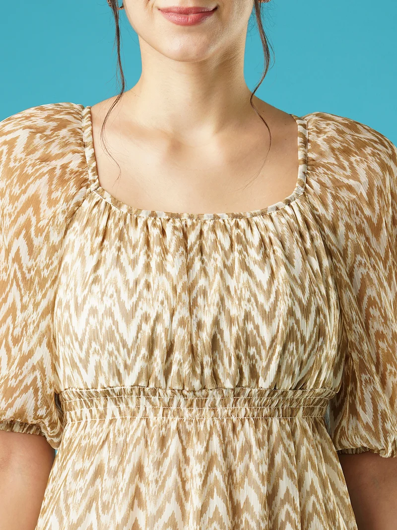 globus Women Animal Print Puff Sleeve Fit & Flare Dress