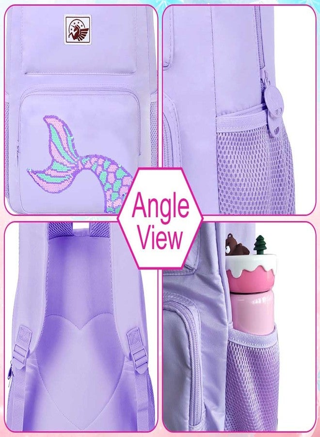 GXTVO 3PCS Girls Backpack, Water Resistant Aesthetic Bookbag with Lunch Box, 18 Inch Cute Anti Theft School Bag Set for College Teenagers Senior Junior Elementary - Purple Memaind - Image 5
