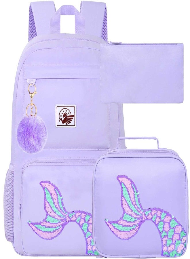 GXTVO 3PCS Girls Backpack, Water Resistant Aesthetic Bookbag with Lunch Box, 18 Inch Cute Anti Theft School Bag Set for College Teenagers Senior Junior Elementary - Purple Memaind - Image 1