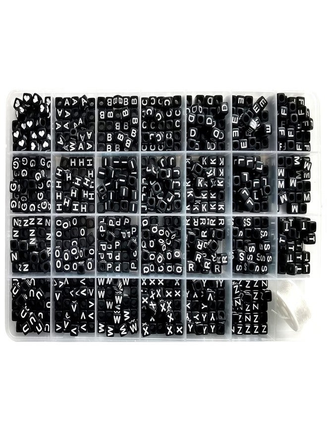 Looconi Amaney 810pcs Black Letter Beads 6x6mm Cube Acrylic Alphabet Beads and Cristal Line for Jewelry Making Bracelets Necklaces Key Chains - Image 1