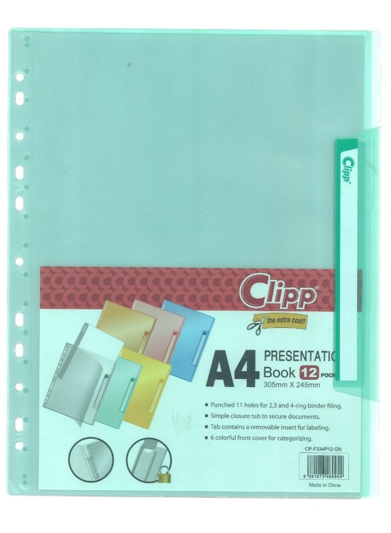 A4 Size Presentation Book With 12 Pockets Green Cover