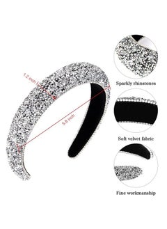 Wecoe Rhinestone Headband Diamond Headband Women Girls Bling Headbands Thick Padded Headband Glitter Sparkle Headbands Silver Headband Fashion Headbands Hair Accessories For Women Girls Gifts  - Image 2