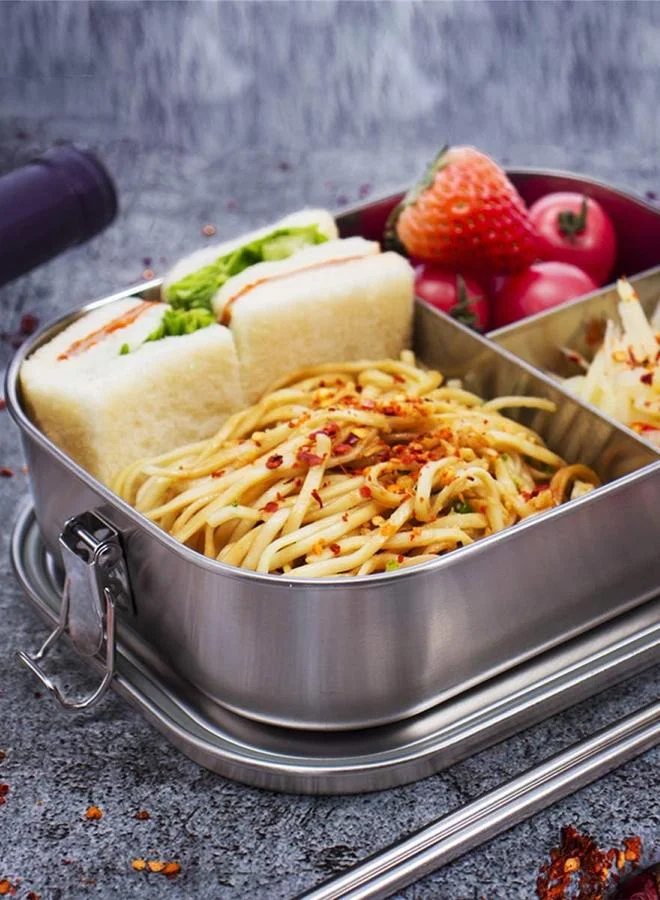 PEARL Kids Stainless Steel Rectangular Lunch Box, 3 Compartments, 1000ml