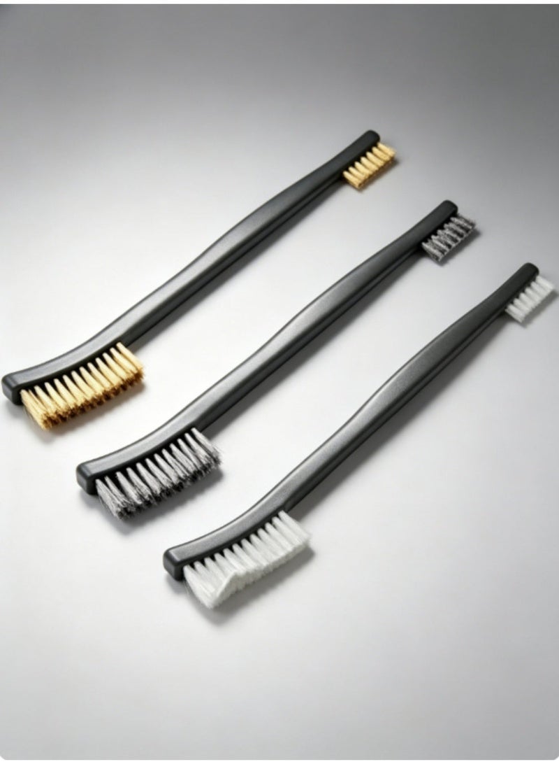 jaexest 3-Piece Mini Wire Brush Set – Steel, Nylon & Brass Brushes for Cleaning | Rust & Paint Remover for Metal, Welding Slag & Dirt – Small Detail Cleaning Tools - Image 1