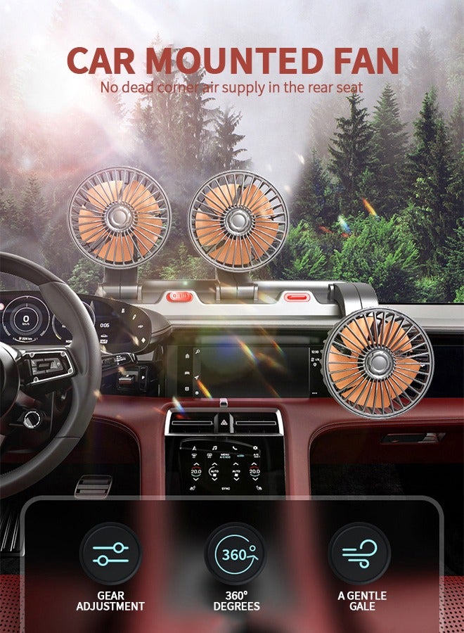 GROIC 3 Head Car Cooling Fan, 360° Rotatable Adjustable 24V Cooling Air Fan Brushless Motor Low Noise Automobile Vehicle Fan with Aromatherapy Box and Parking Number Plate 2 Speeds Big Wind Power - Image 2