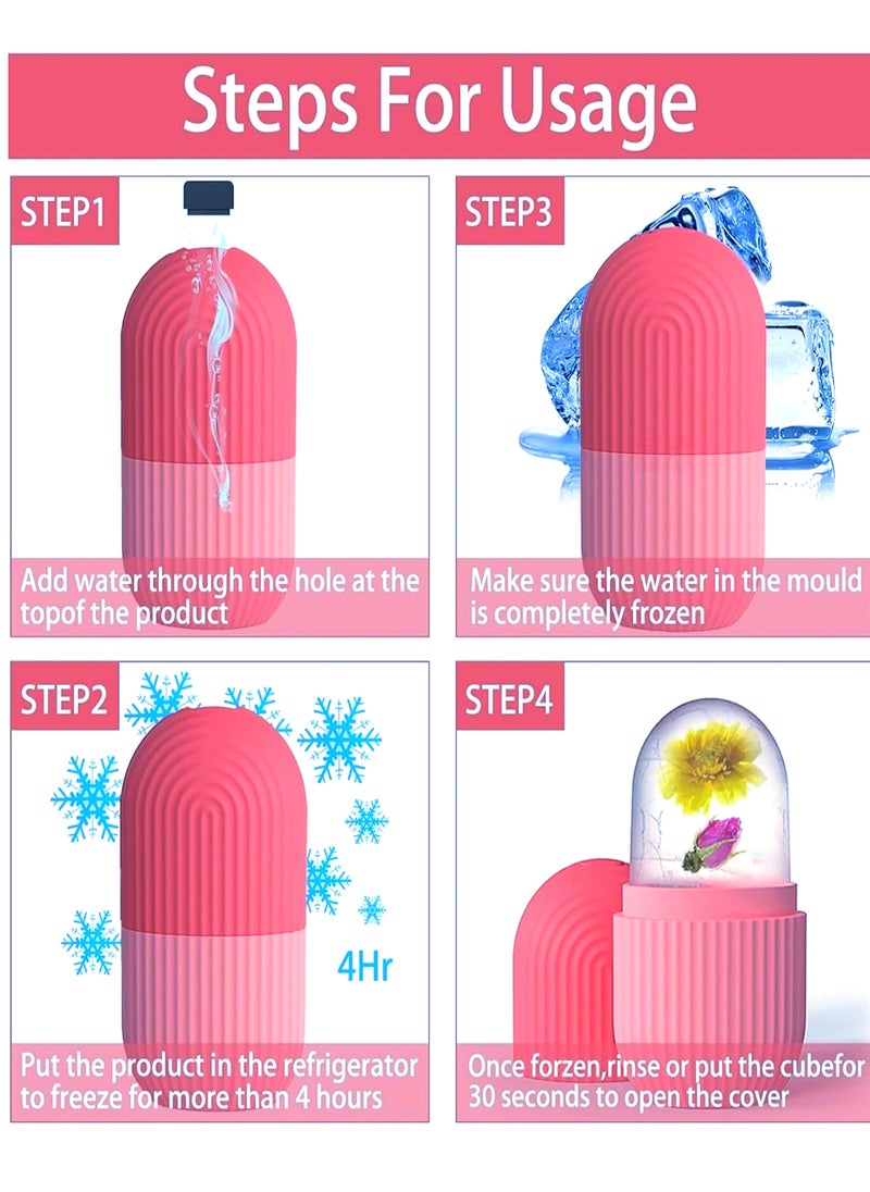 Generic - Ice Roller for Face (Pink), Beauty Facial Massage Tool, Cooling Cube for Eyes, Skin Care Essential for Reducing Wrinkles and Puffiness.   Ice Face Roller Silicone Facial Cube for Eyes Neck Massage Remove Dark Circle Pore Shrink Face Beauty Skin Care Ice Mold Kitchen Tools. Naturally Conditioning and Skin Care, DE-Puff Eye Bags, Reduce Migraine Pain, Reusable Massage Silicone Ice Mold - Image 1