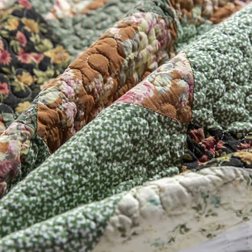 YAYIDAY Quilt King Size Patchwork Bedspread Set - 100% Cotton Reversible Breathable Green Earth Geometric Quilted Quilt with Pillow Shams for All Seasons - Image 5
