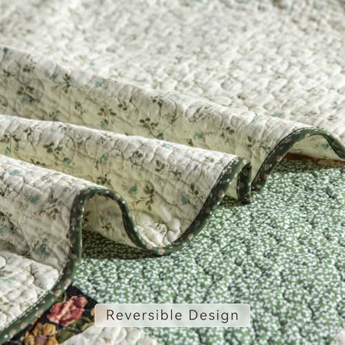 YAYIDAY Quilt King Size Patchwork Bedspread Set - 100% Cotton Reversible Breathable Green Earth Geometric Quilted Quilt with Pillow Shams for All Seasons - Image 4