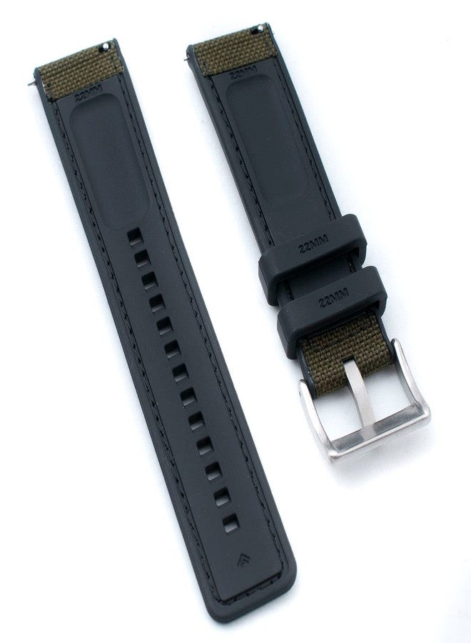 StrapHabit Quick Release Sailcloth and FKM Rubber Hybrid Watch Strap Band 20mm 22mm Nylon (22mm, Green) - Image 2