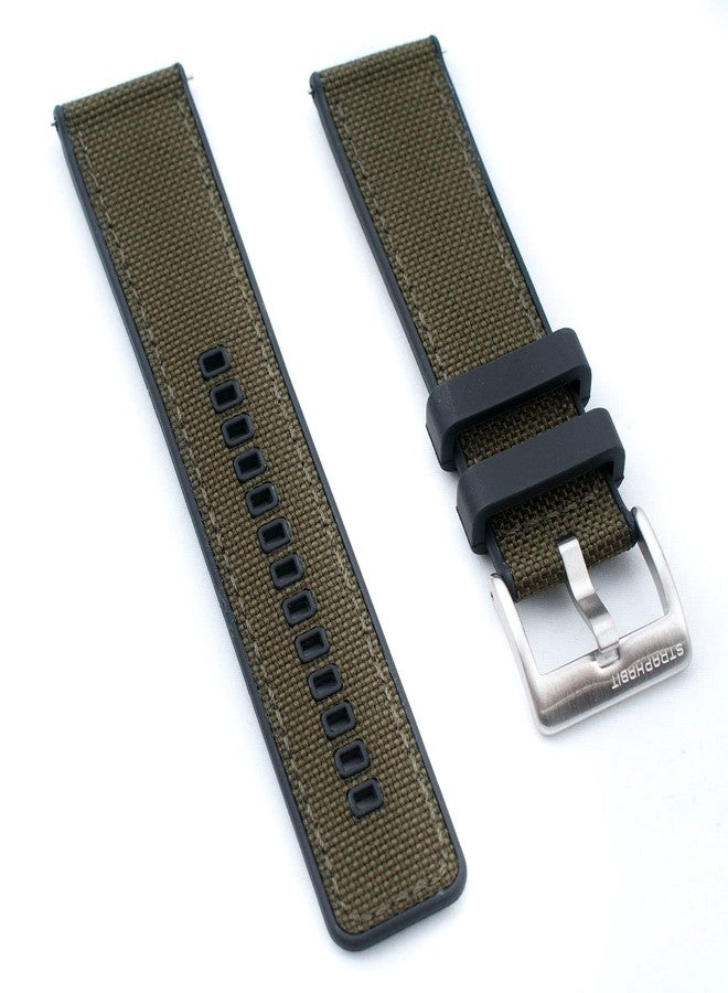 StrapHabit Quick Release Sailcloth and FKM Rubber Hybrid Watch Strap Band 20mm 22mm Nylon (22mm, Green) - Image 1