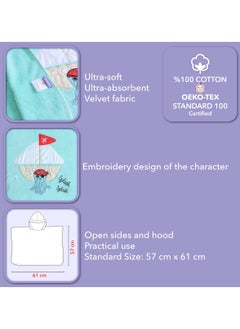 Milk&Moo Milk&Moo Sailor Octopus Kids Poncho, %100 Cotton, Hooded Beach Towels for Kids, Open Sided, Ultra Soft and Absorbent, Fun Animal Design, Surf Poncho, One Size, 22.5x24 inch (57x61 cm), Blue  - Image 4