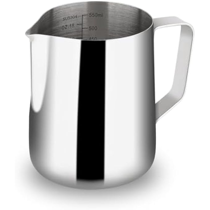 WATCHGET Milk Frothing Pitcher 20Oz600Ml  Espresso Steaming Pitcher Stainless Steel Milk Frothing Pitcher Cappuccino Latte Art Coffee Machine Accessories Milk Jug Milk Frother Cup Silver - Image 1